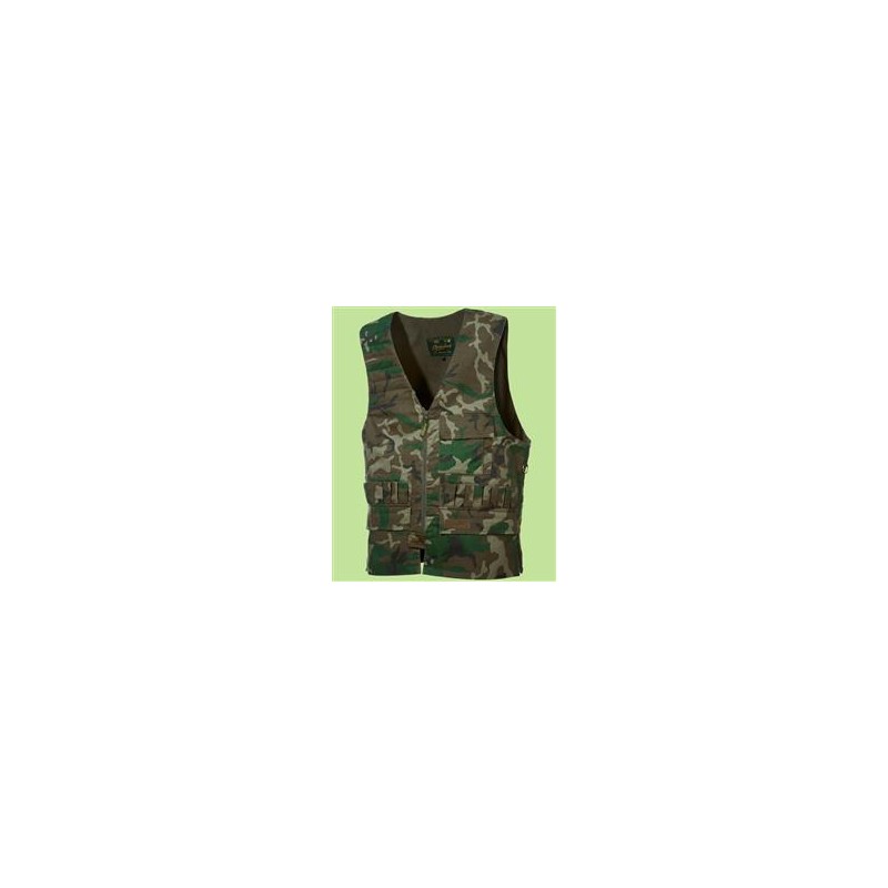BENISPORT - Chaleco basic caqui de caza con portacartuchos y morral trasero  (S) : : Moda